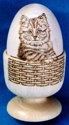 Tabby Cat in Wicker Basket Egg Cup Set