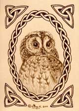 Tawny Owl Leather ACEO Artwork
